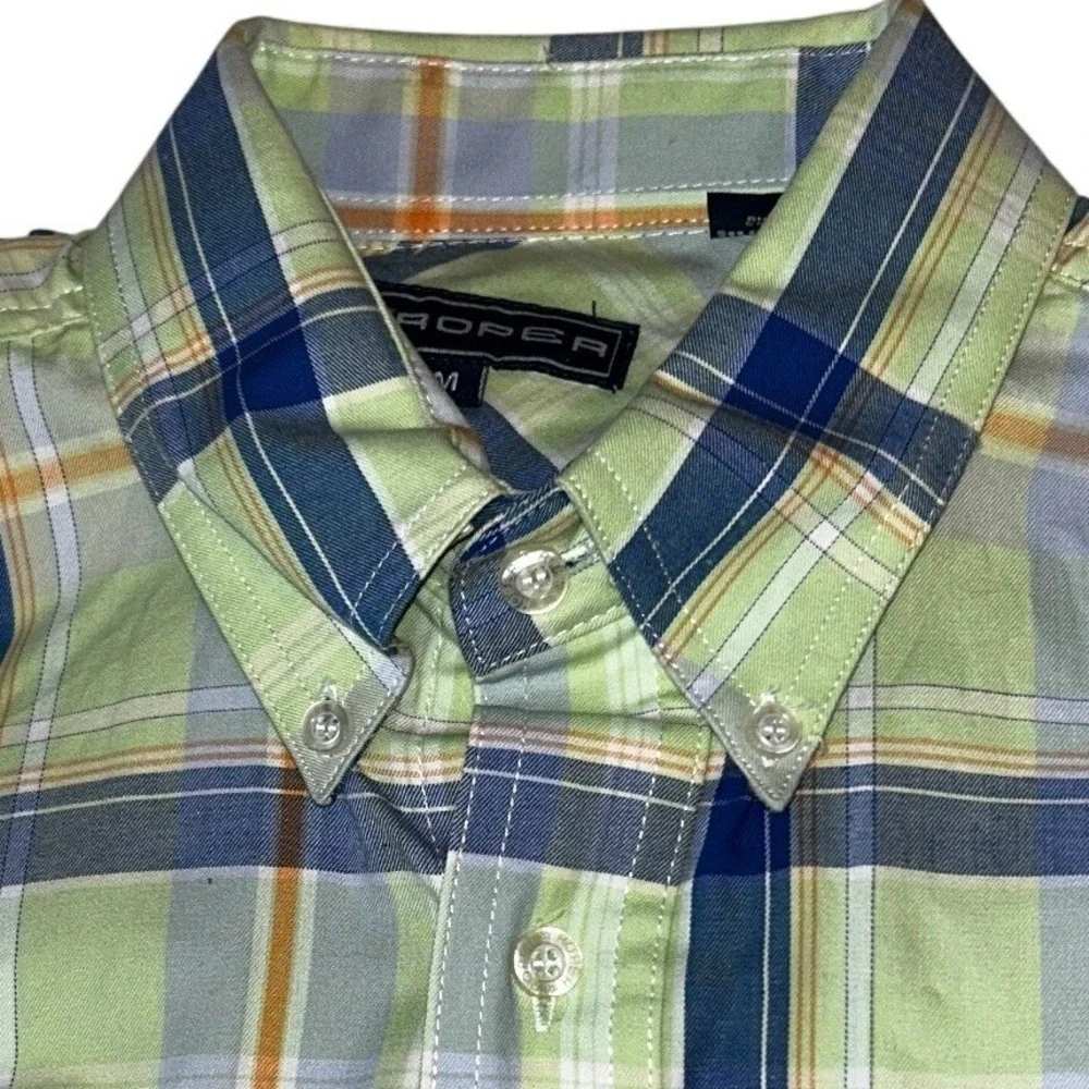 Roper Plaid Western Shirt Medium Men's Green Blue Long Sleeve Button Down NWT